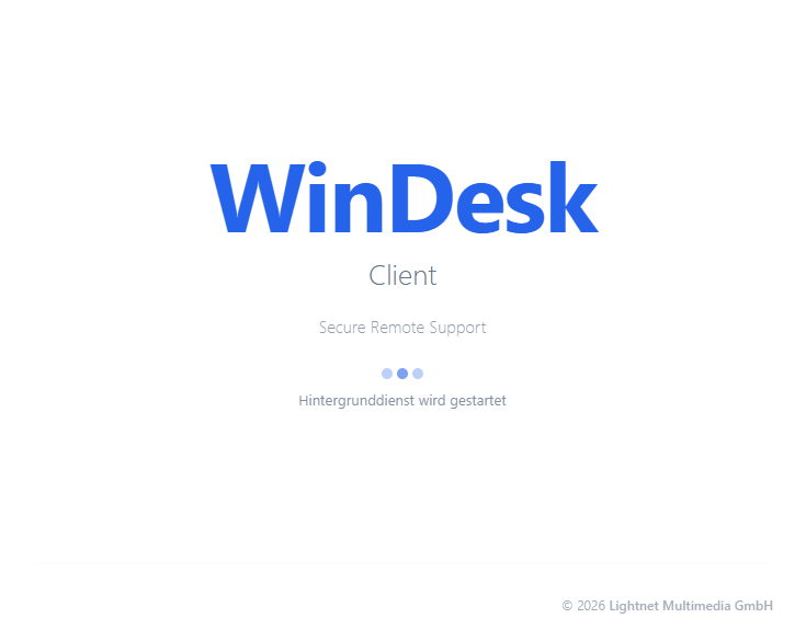 WinDesk Client Splash-Screen mit „Secure Remote Support"